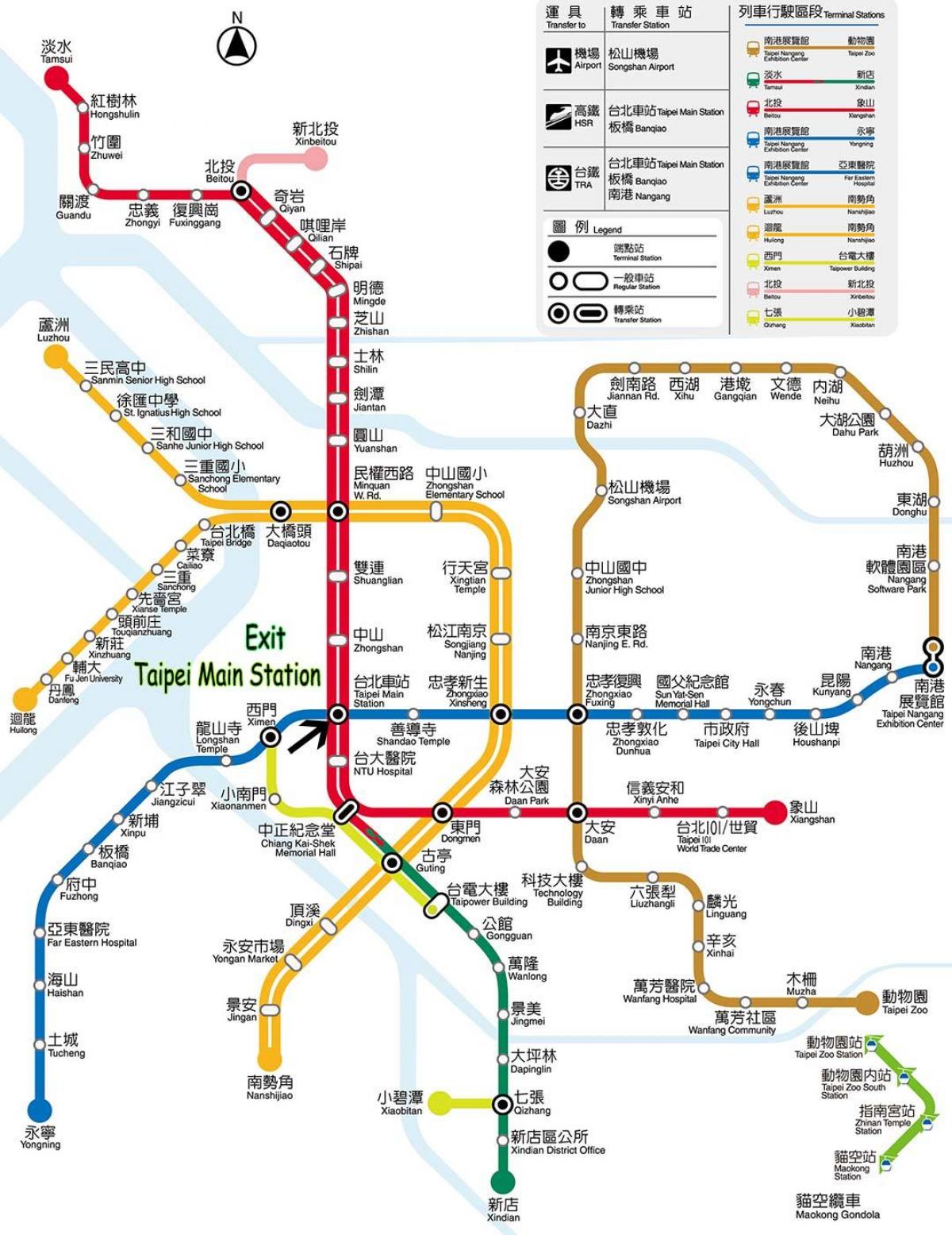 քարտեզ ավտոբուսի կայարանում Тайбэя 